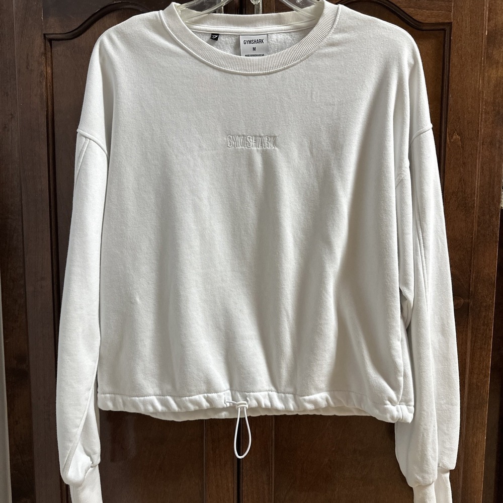 Gymshark Women's Medium White Crewneck Sweatshirt With Elastic Drawstring